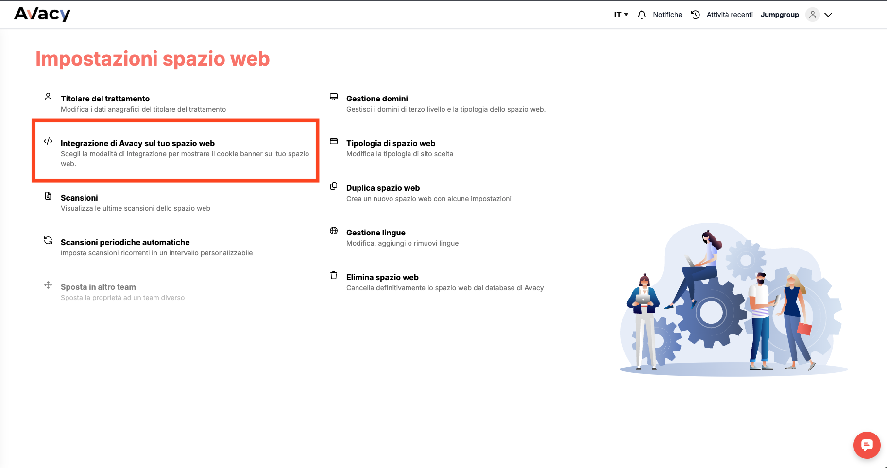 Integrazione di Avacy sul tuo spazio web